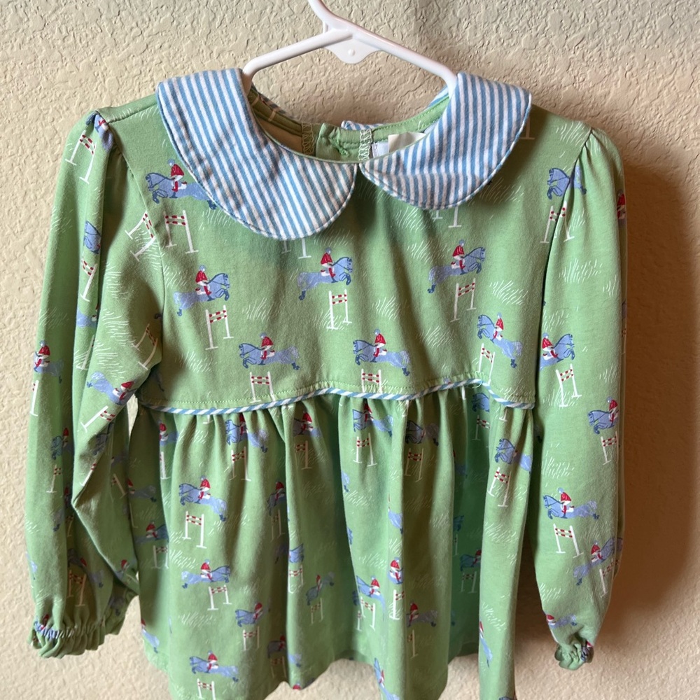Green Kids Shirt with Striped Collar
